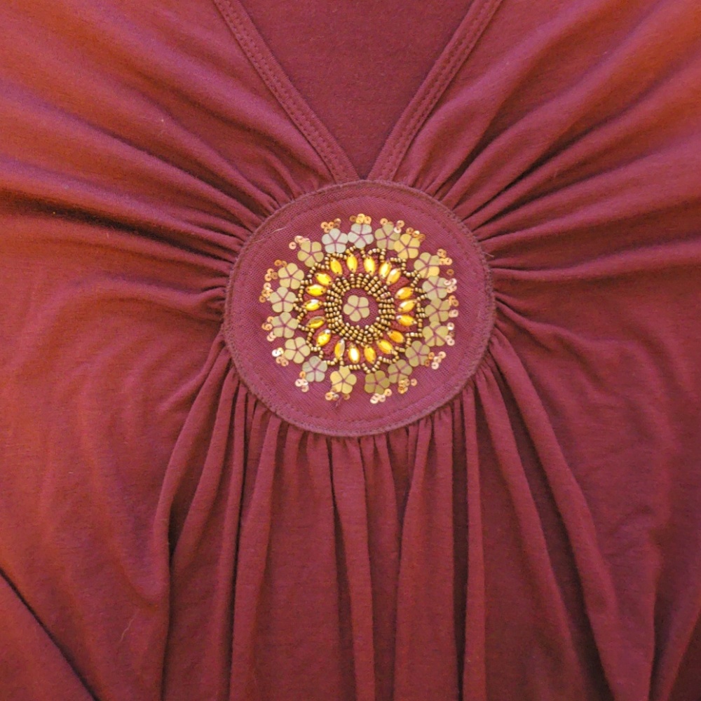 Storm Maroon Long Sleeve Top w/ Medallion - Size1X